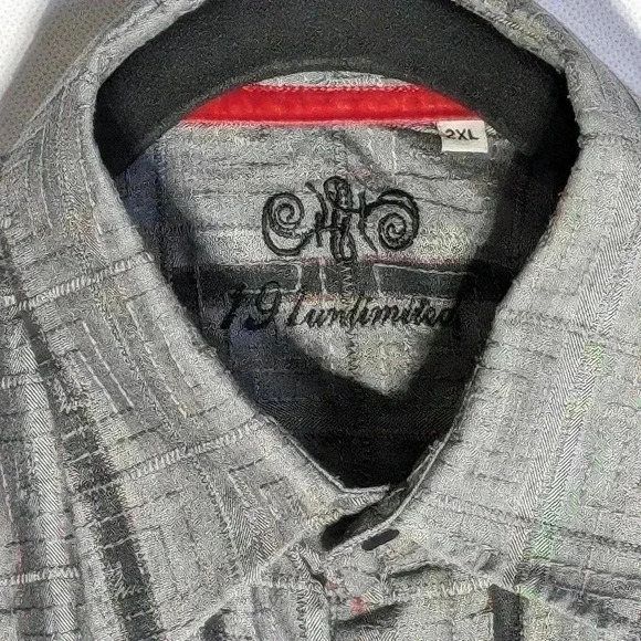 191 Unlimited Graphic striped square Button Down shirt XXL Gray Black - Picture 3 of 7